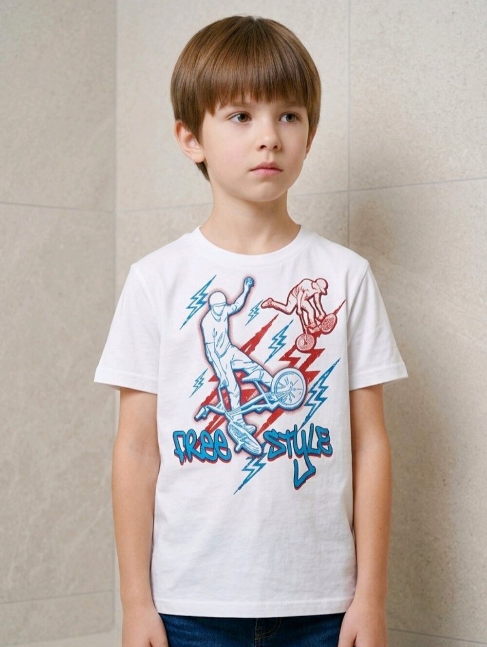The Childrens Place Boys White BMX Freestyle Bicycle Graphic Tee Shirt NWT 4